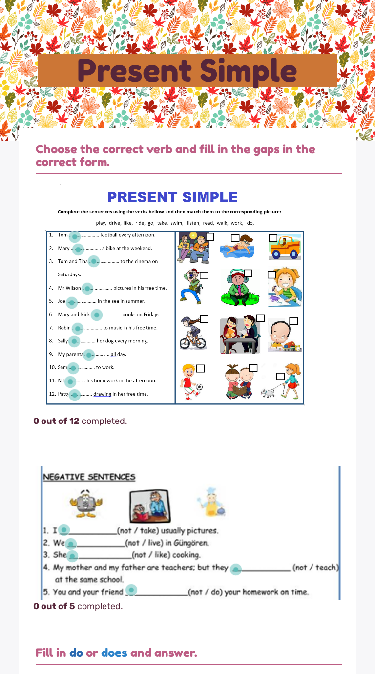 Present Simple worksheet preview