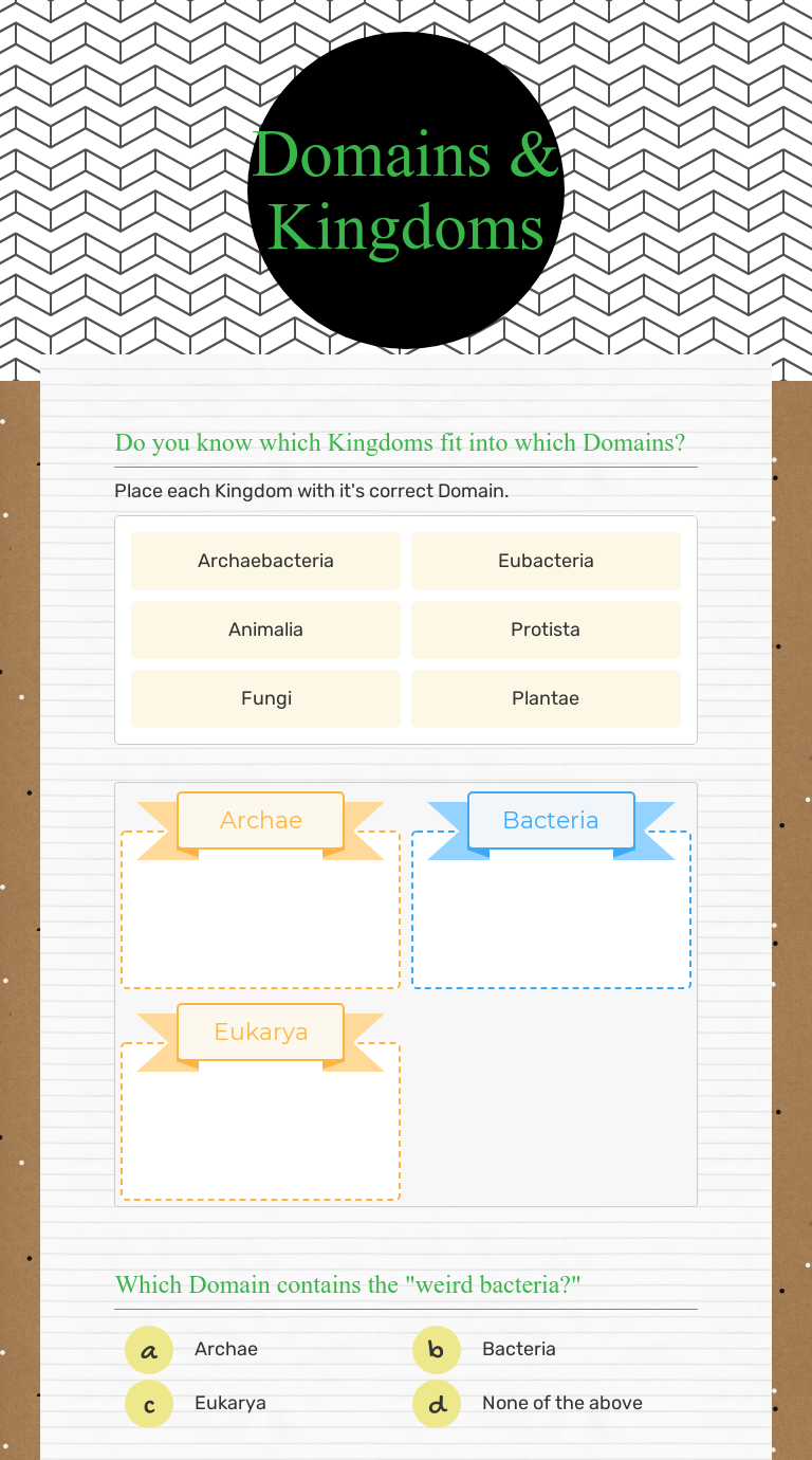 Domains & Kingdoms  Interactive Worksheet by Carolyn Zelek  Wizer.me Within Domains And Kingdoms Worksheet