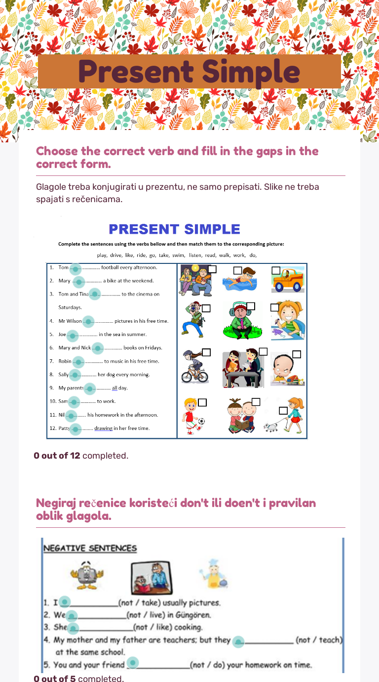 Present Simple | Interactive Worksheet by Dragana Jurić | Wizer.me