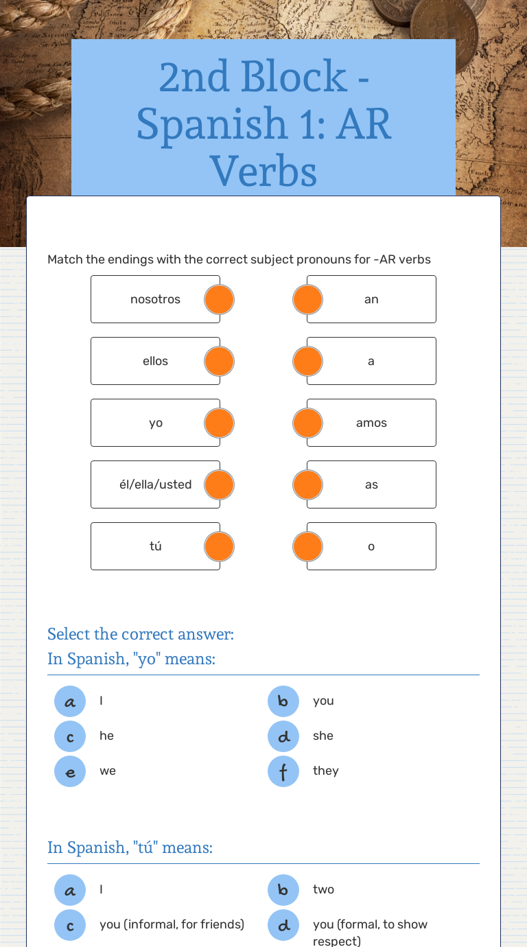 Spanish 1 Ar Verbs Worksheet