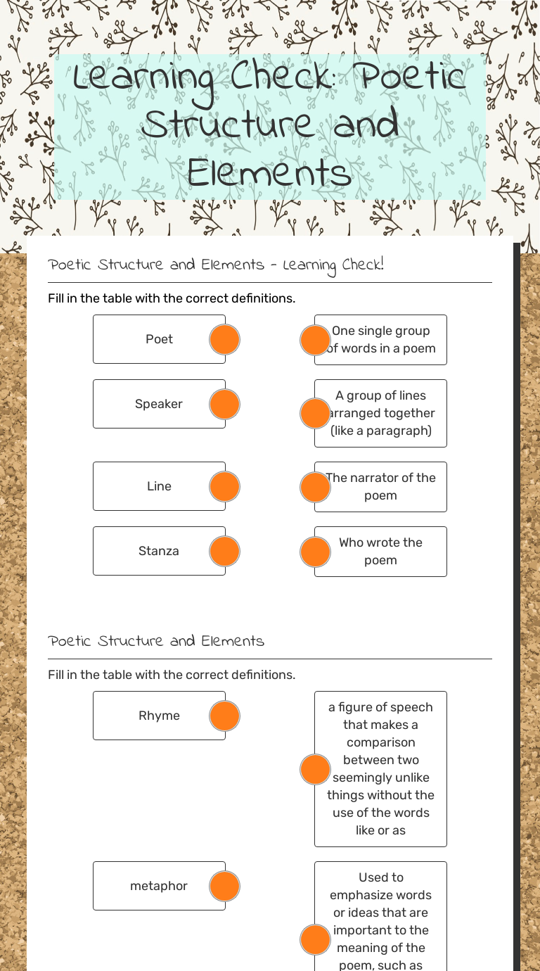 Learning Check:   Poetic Structure and Elements worksheet preview image