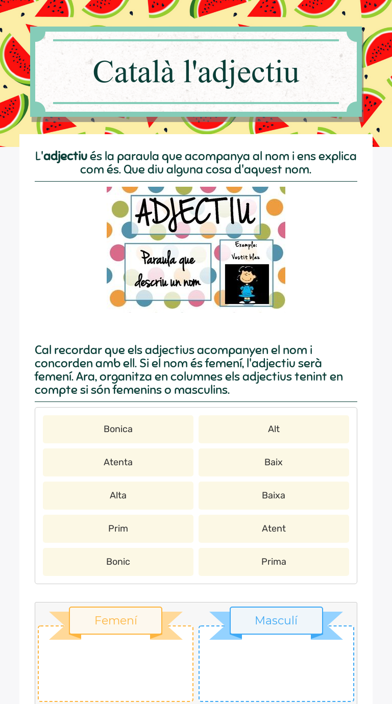Català Ladjectiu Interactive Worksheet By Nerea Laguna Wizerme