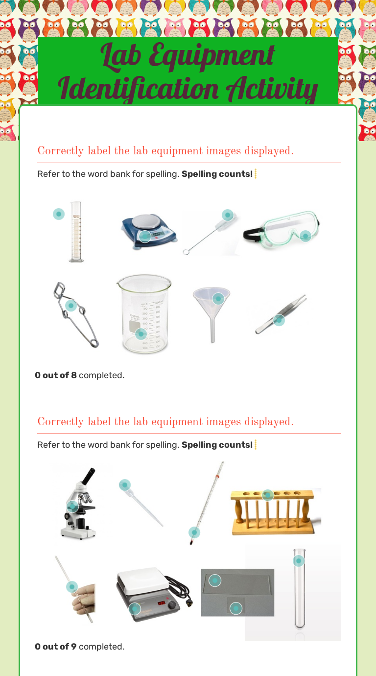 Lab Equipment Identification Activity  Interactive Worksheet by With Lab Equipment Worksheet Answers