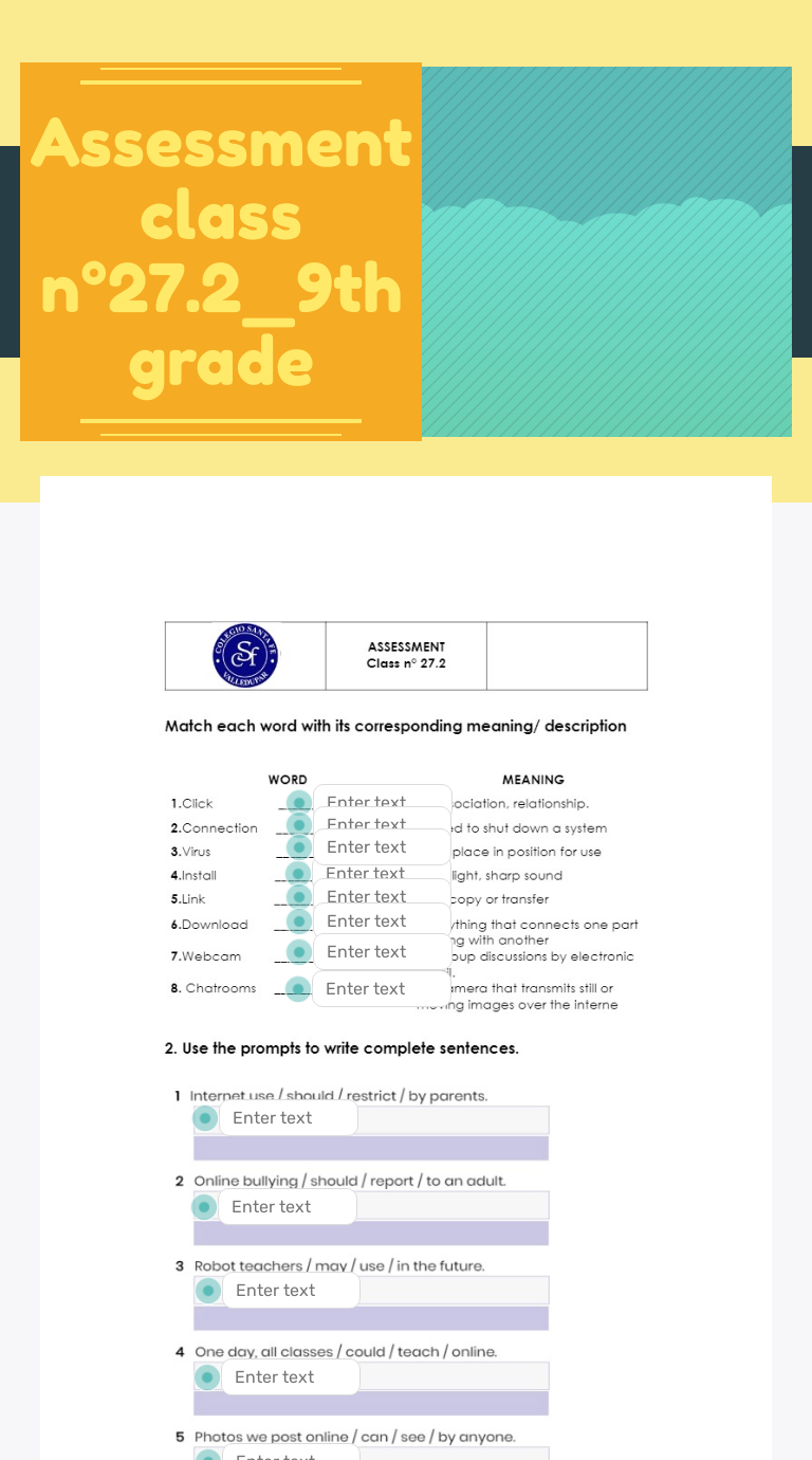 Assessment class n°27.2_9th grade worksheet preview