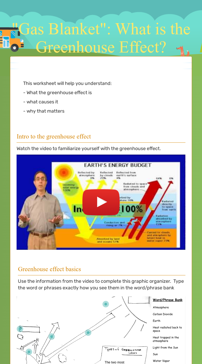 Gas Blanket What Is The Greenhouse Effect Interactive Worksheet By Simone Miller Wizer Me