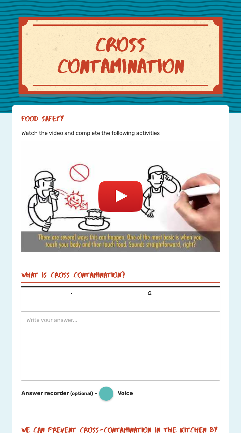 Cross Contamination Interactive Worksheet by Adrienne HopsonTerrell