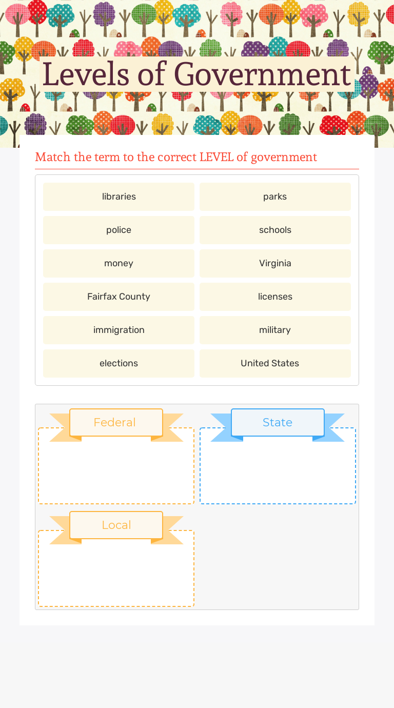 Levels Of Government Worksheet