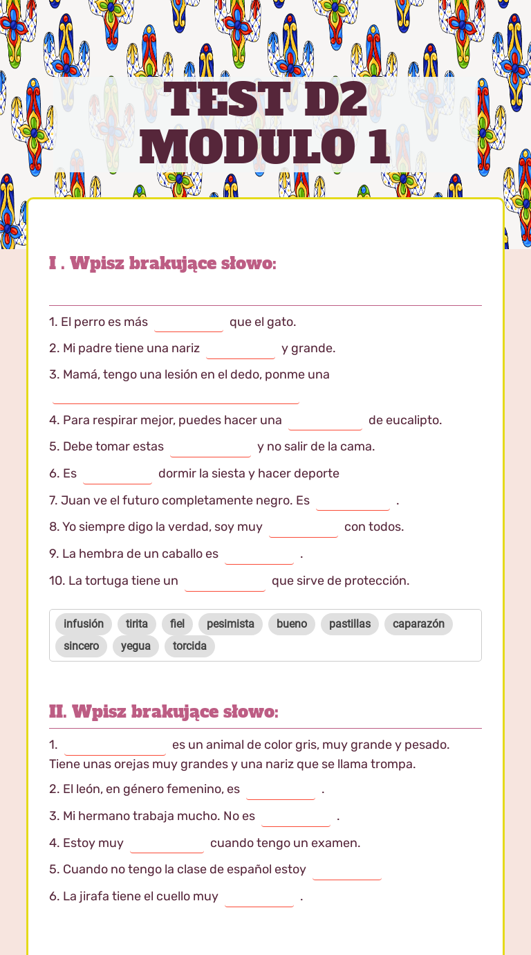 TEST D2 MODULO 1 worksheet preview image