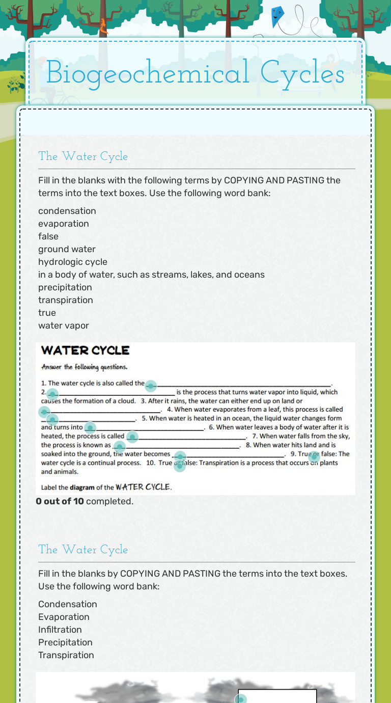 Biogeochemical Cycles worksheet preview image