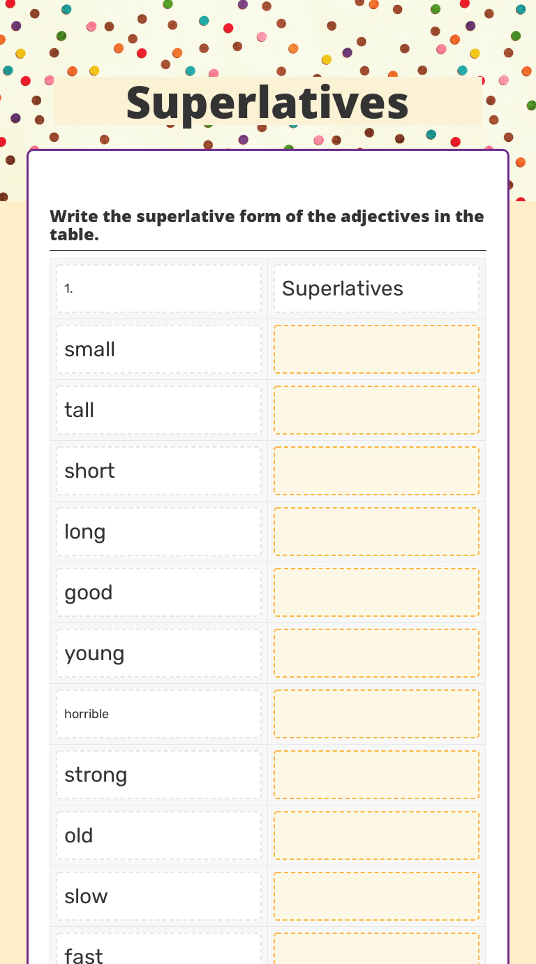 Superlatives | Interactive Worksheet by Ana Karen Castro | Wizer.me