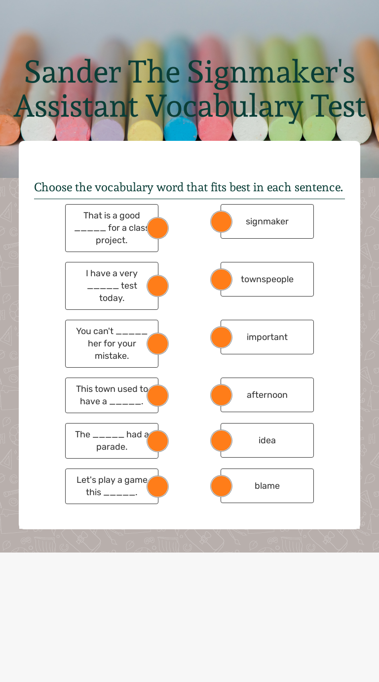 Sander The Signmaker's Assistant Vocabulary Test Grade 2 worksheet preview
