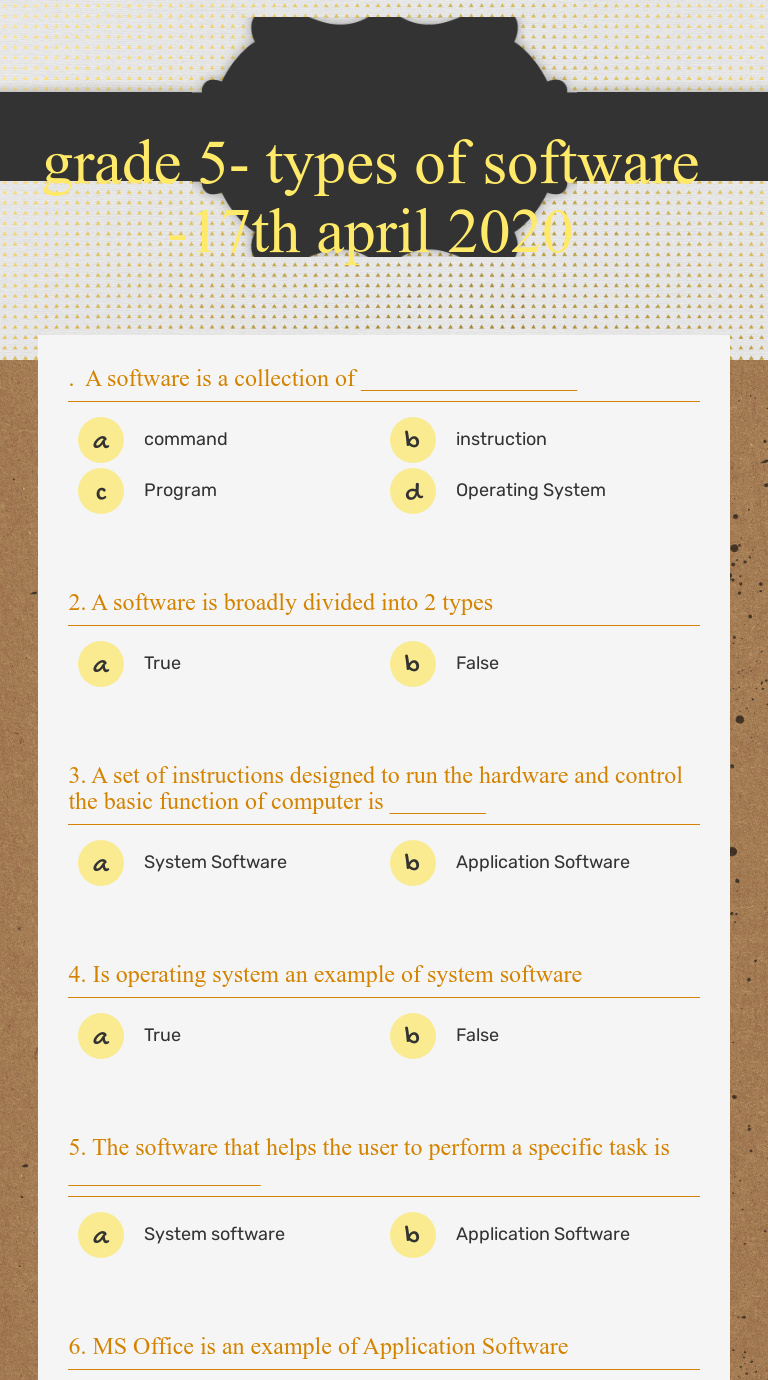 grade 5- types of software worksheet