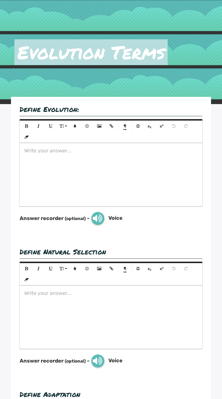 Evolution Terms worksheet