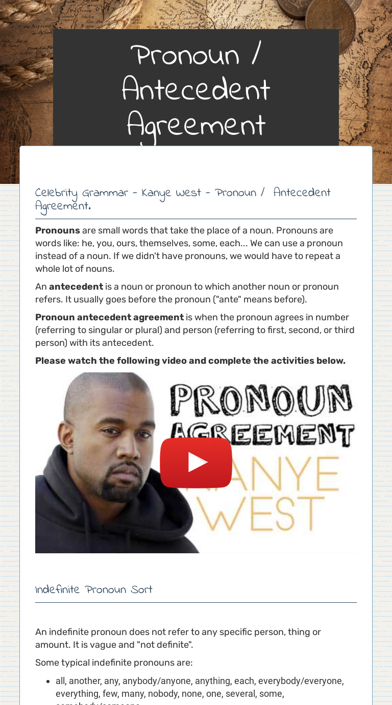 Pronoun / Antecedent Agreement worksheet preview image