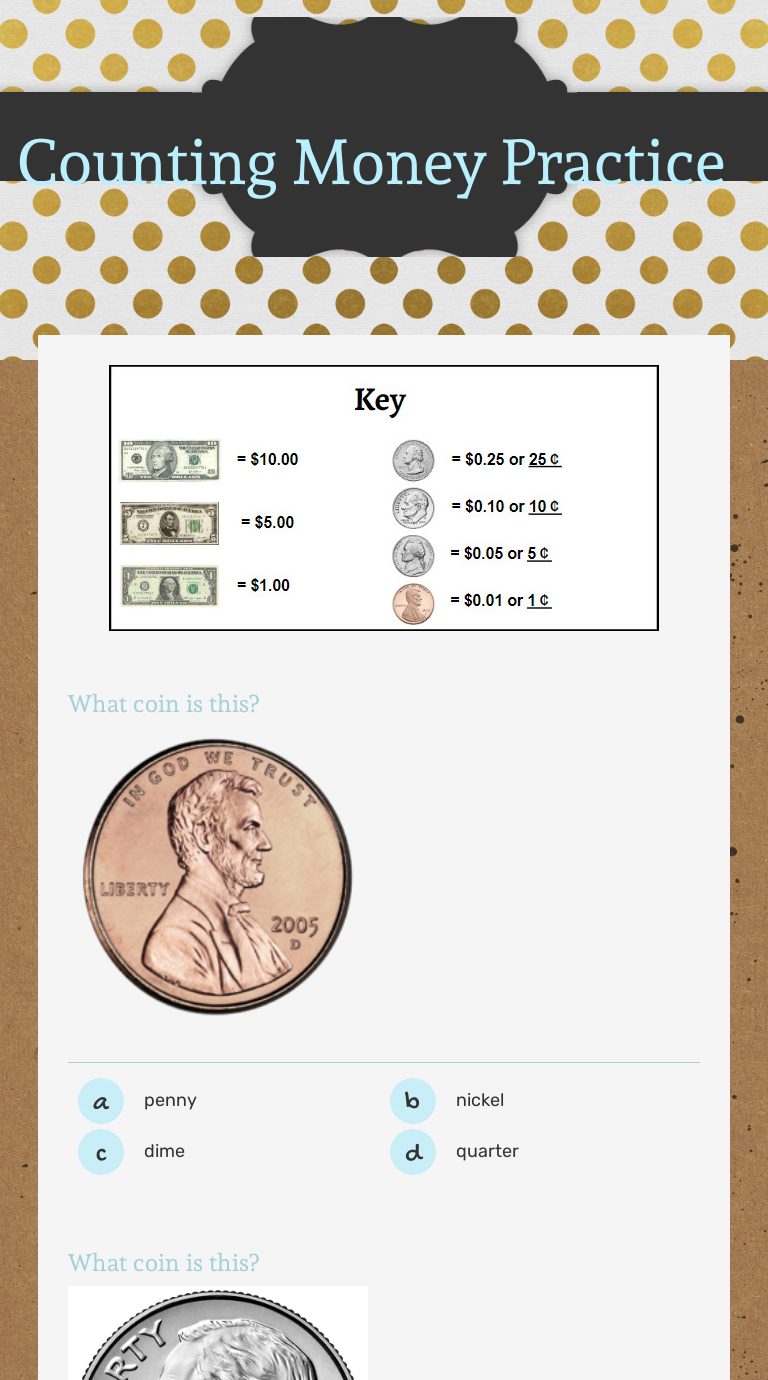 Counting Money Practice worksheet preview image