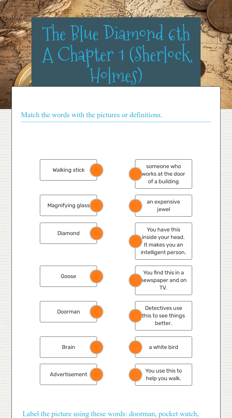 The Blue Diamond 
   6th A    Chapter 1       (Sherlock Holmes) Grade 6 worksheet preview