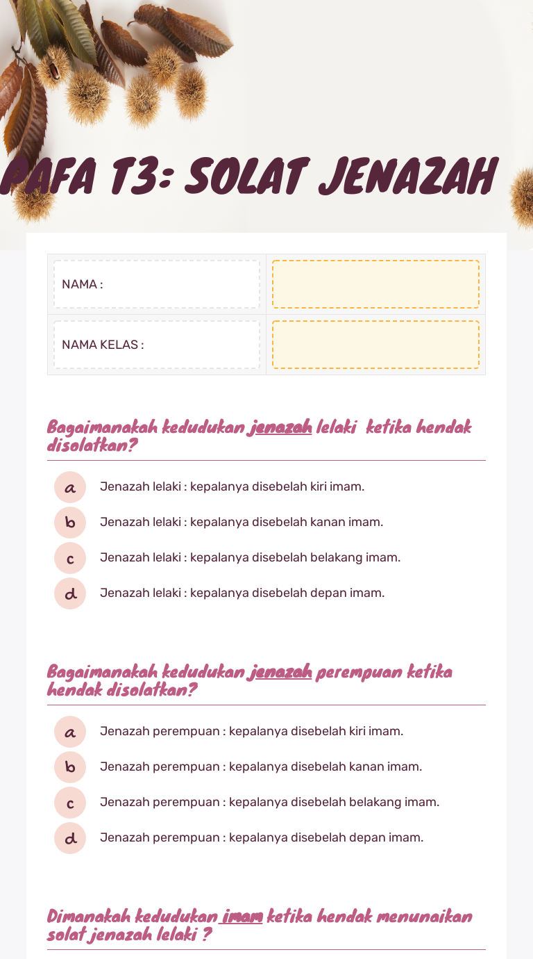 PAFA T3: SOLAT JENAZAH worksheet preview