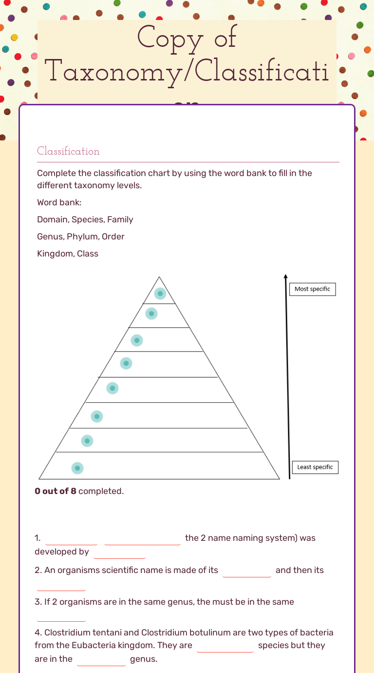 Copy of Taxonomy/Classification Interactive Worksheet by Melanie