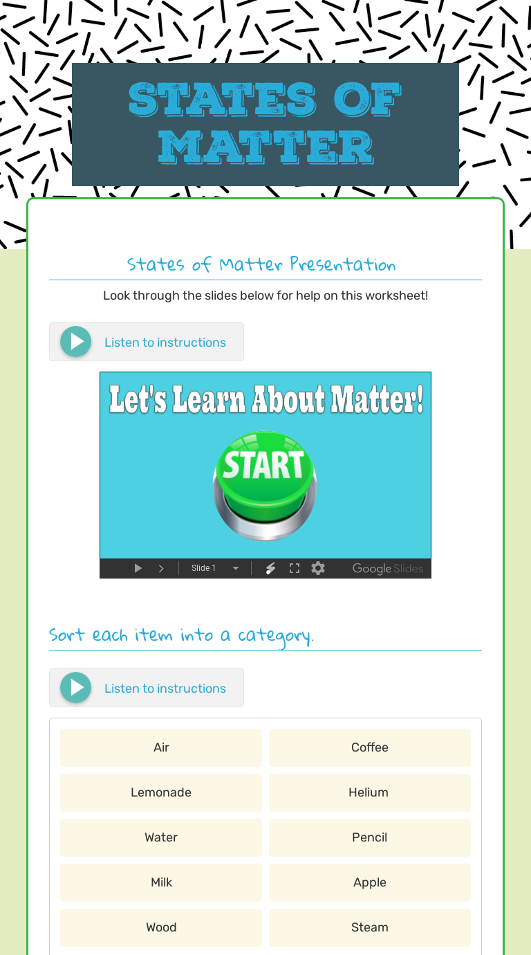 States Of Matter Grade 5 worksheet preview