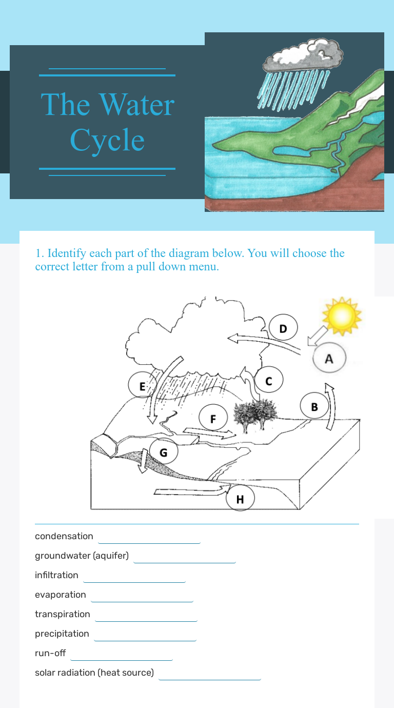 The Water Cycle  Interactive Worksheet by Karen Burke  Wizer.me For The Water Cycle Worksheet Answers