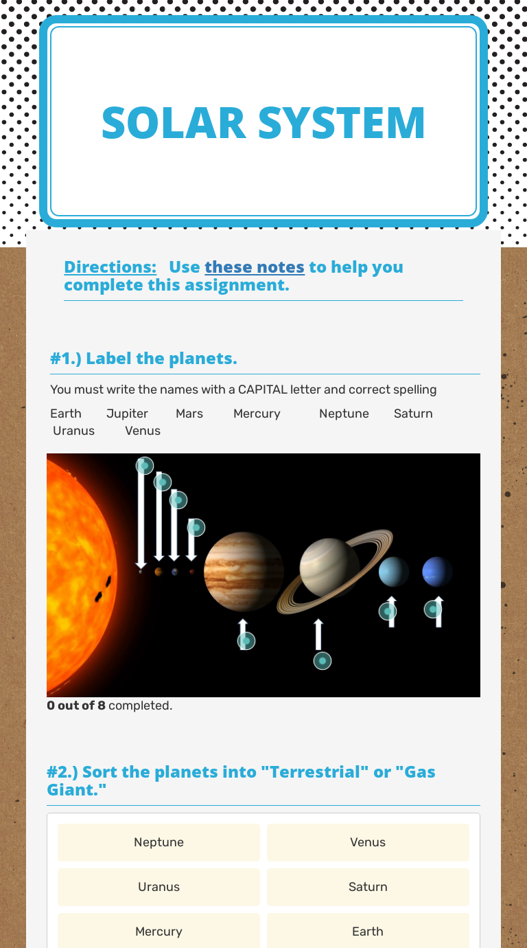 Solar System | Interactive Worksheet by Brittany McInnis | Wizer.me