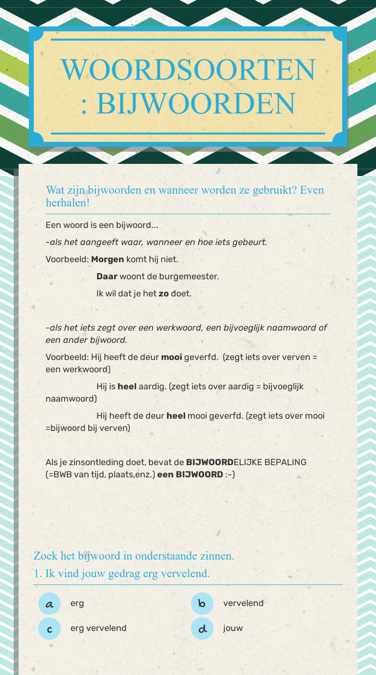 WOORDSOORTEN: BIJWOORDEN worksheet preview image