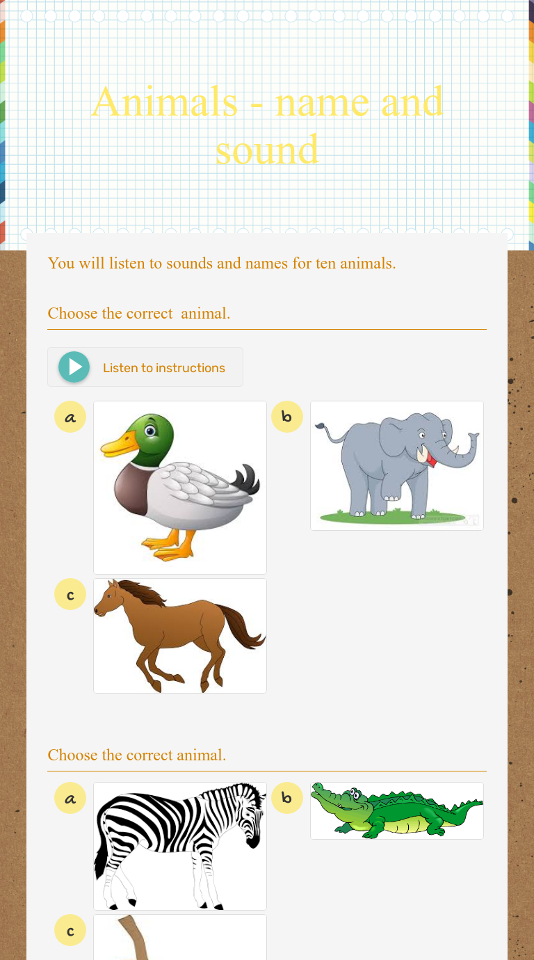 Animals - name and sound | Interactive Worksheet by Marija Damjanović