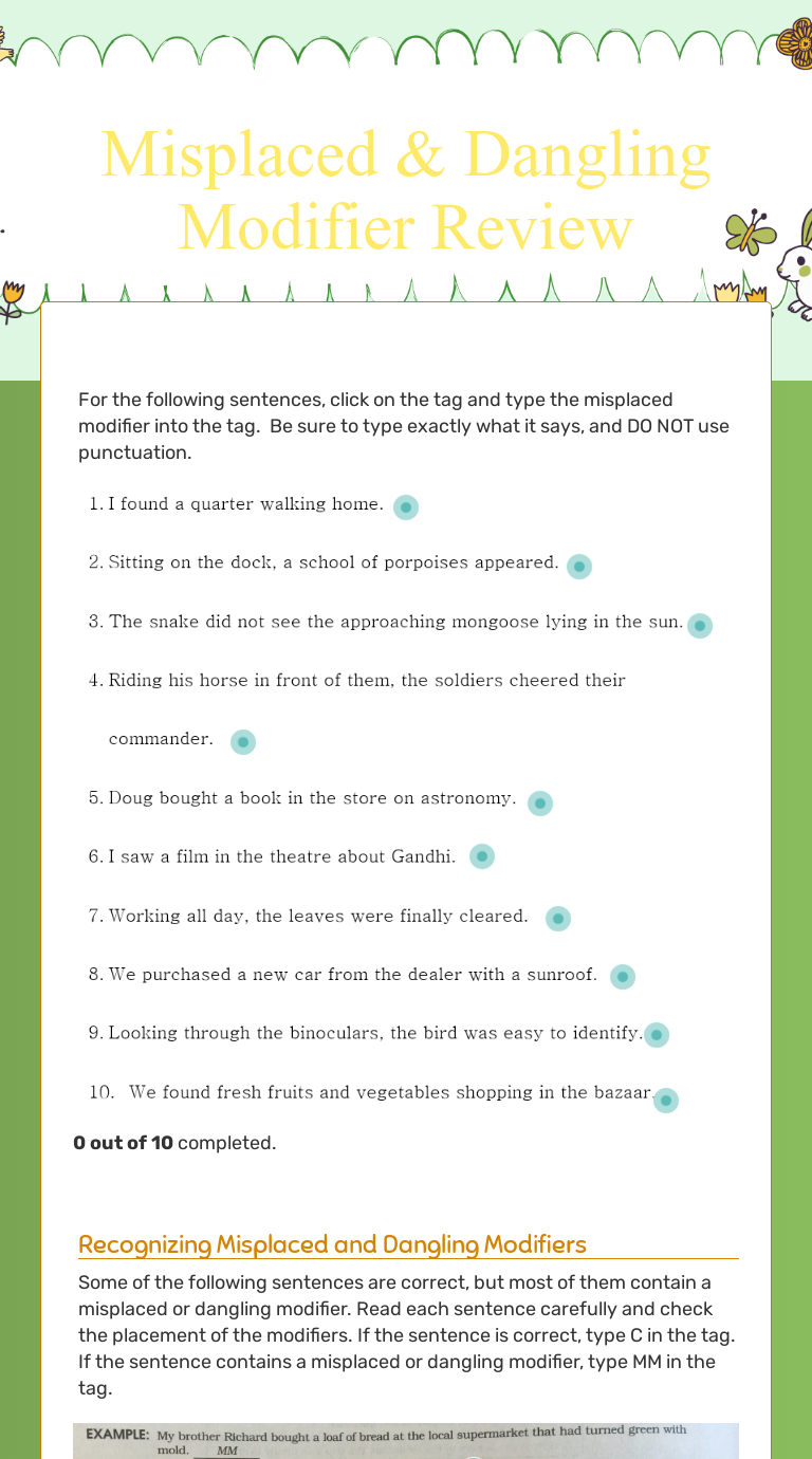 Dangling Modifiers Worksheet With Answers 