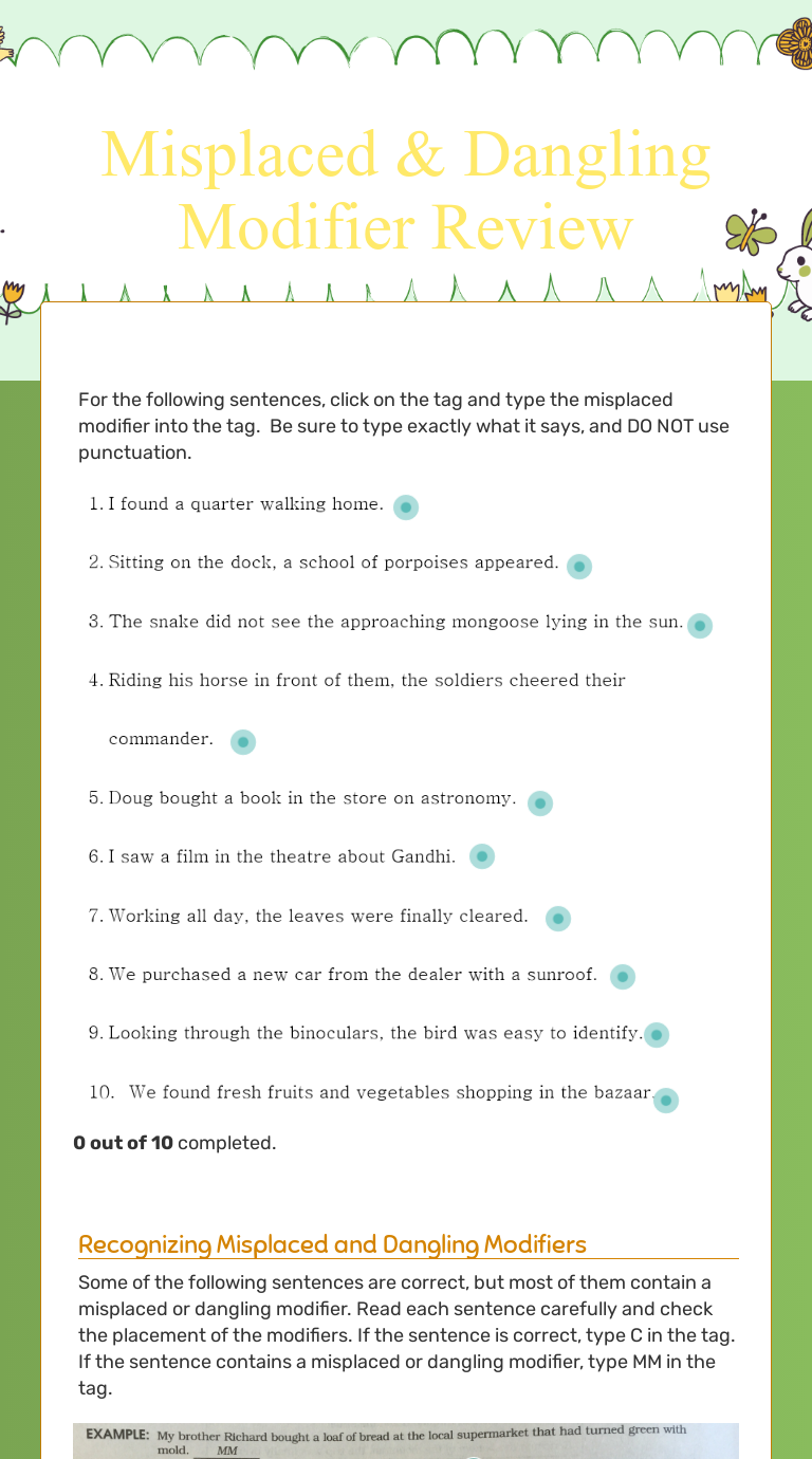 Misplaced Dangling Modifier Review Interactive Worksheet By Megan