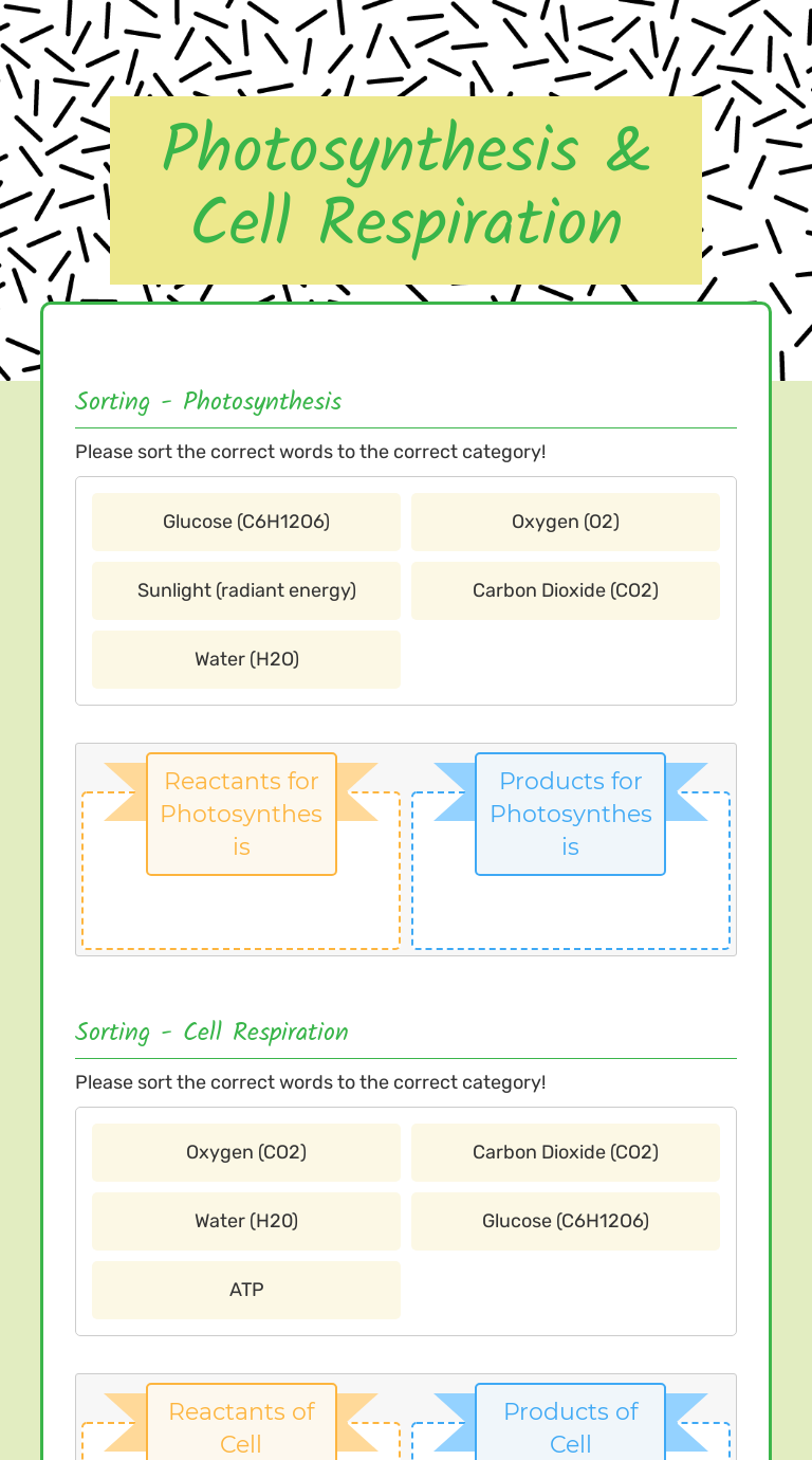Photosynthesis & Cell Respiration  Interactive Worksheet by With Regard To Photosynthesis And Cellular Respiration Worksheet