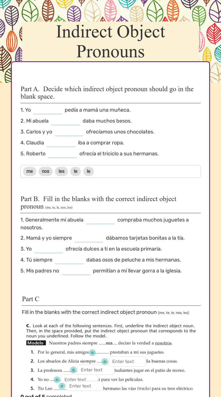 Direct And Indirect Object Pronoun Worksheet