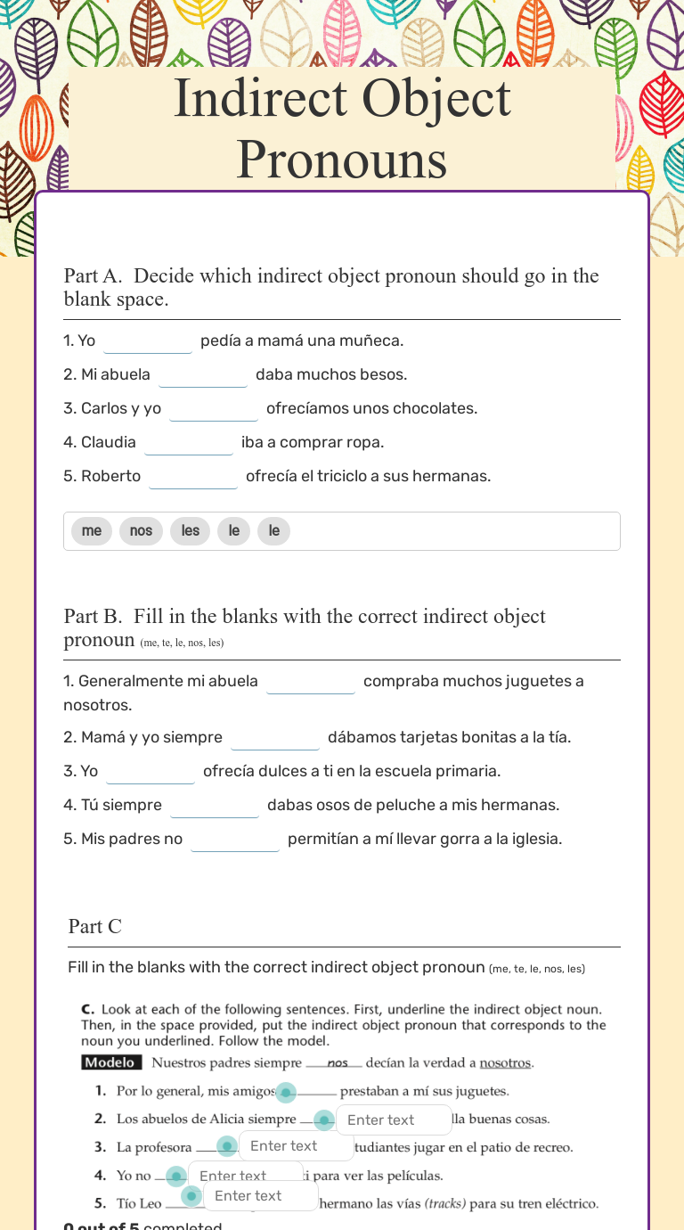 Worksheet Indirect Object Pronouns