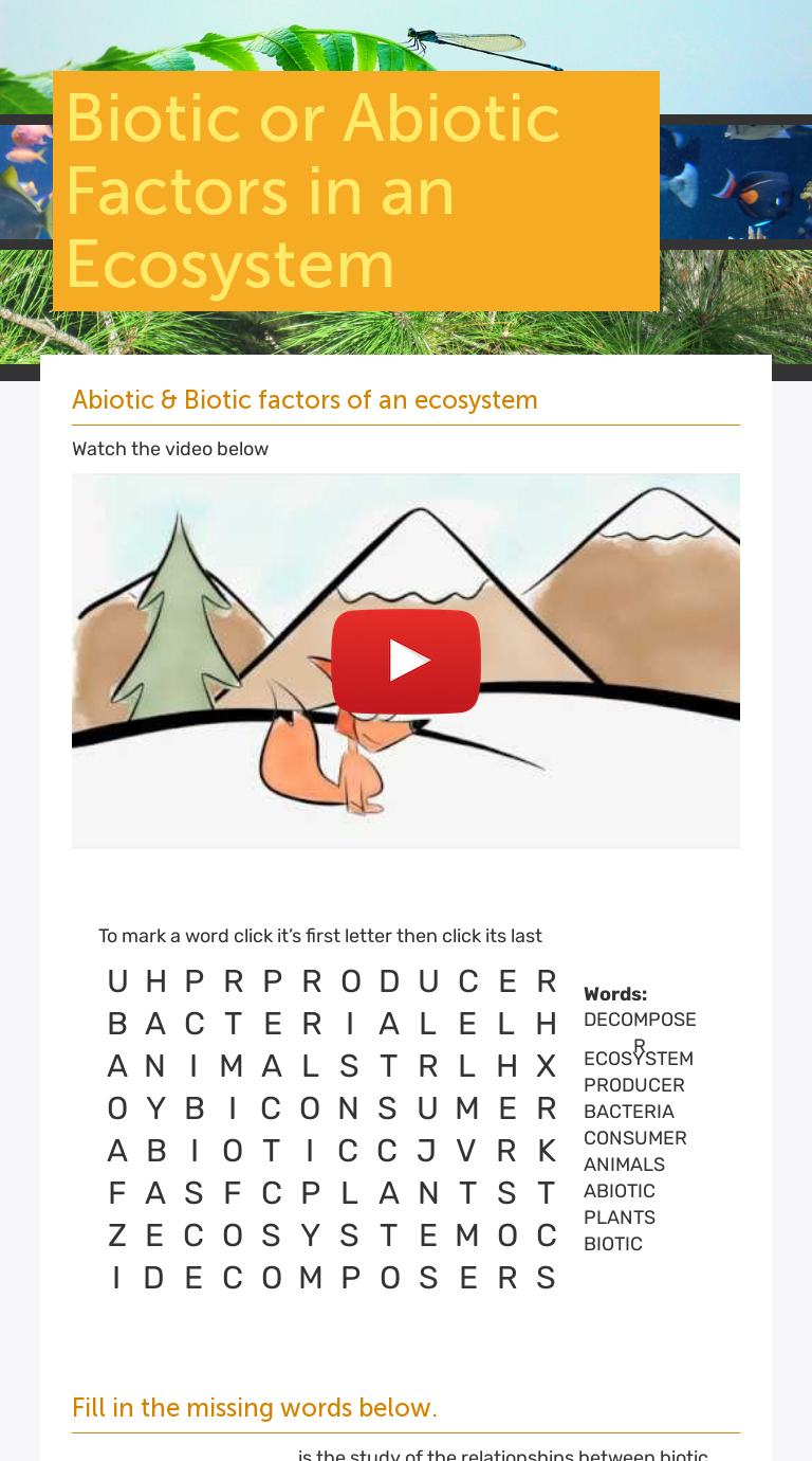 Biotic or Abiotic Factors  in an Ecosystem  Interactive Worksheet For Abiotic And Biotic Factors  Worksheet