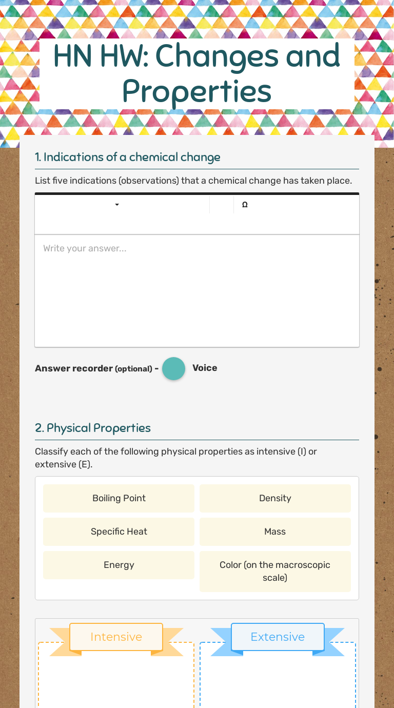 HN HW: Changes and Properties worksheet preview image