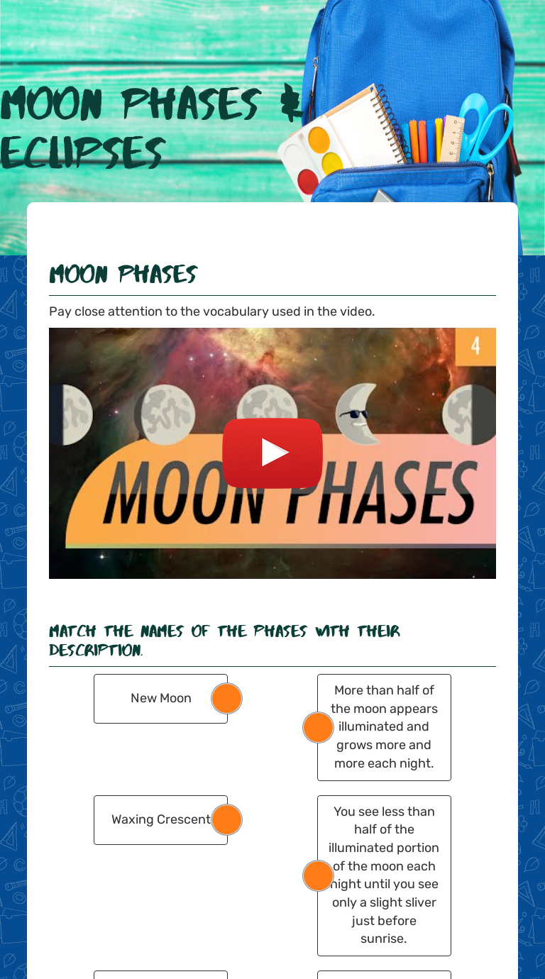 Moon Phases & Eclipses | Interactive Worksheet by Melissa Lasater