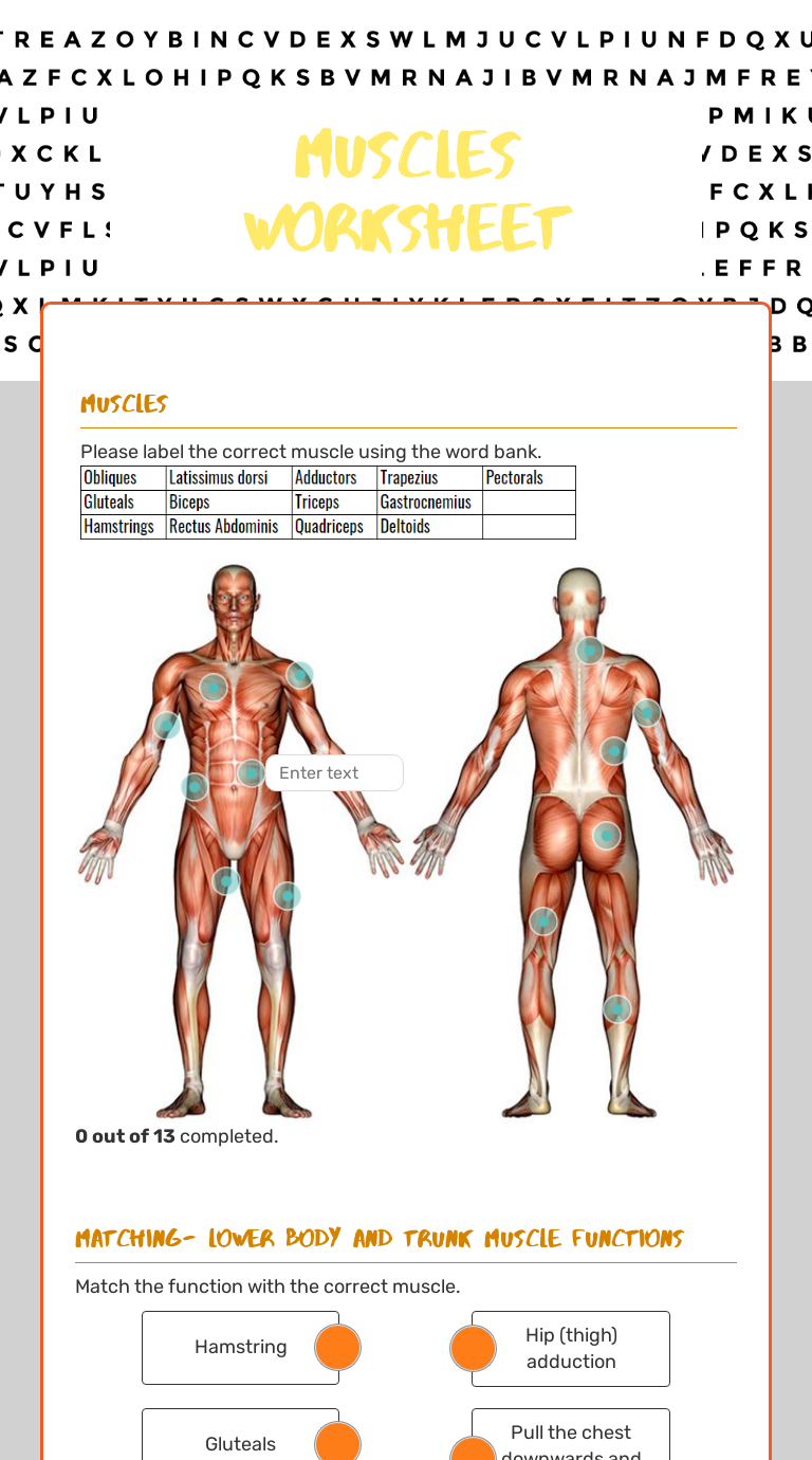 Muscles Worksheet Interactive Worksheet By Scott Brown Wizer Me