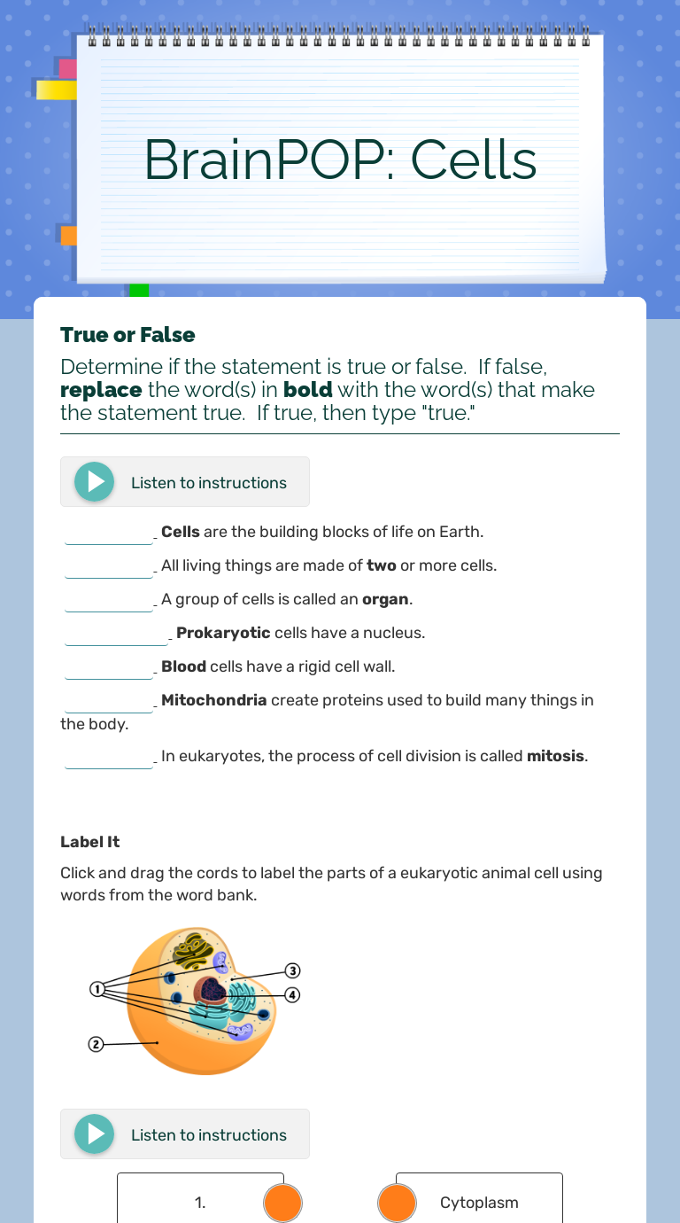 Brainpop Cells Worksheets Answer Key