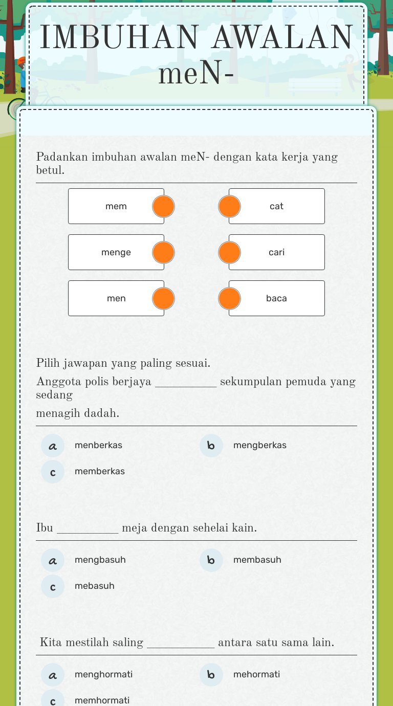 Imbuhan Awalan Men Interactive Worksheet By Doraemon Pintar Wizer Me