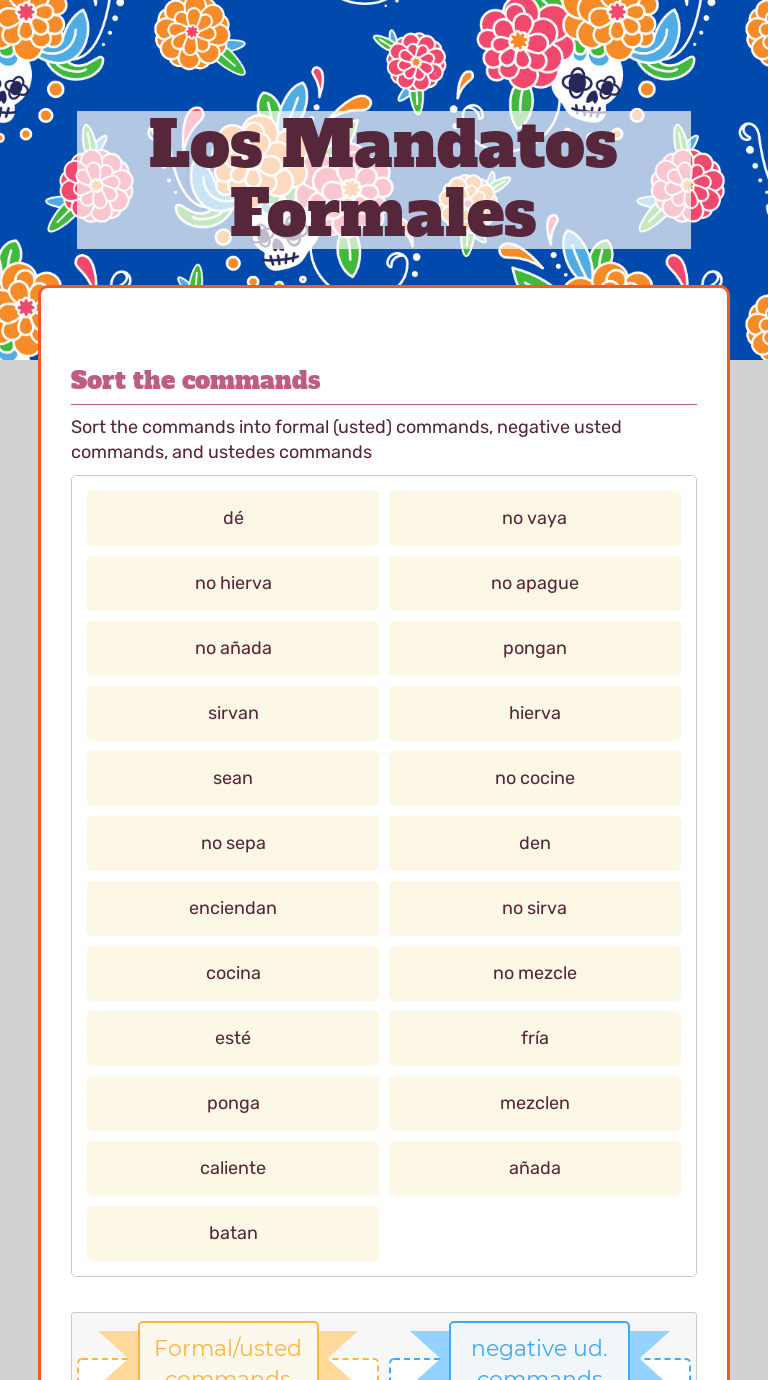 Los Mandatos Formales | Interactive Worksheet By Jessica Casassa | Wizer.me