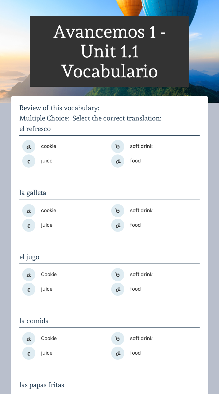 Avancemos 1 - Unit 1.1 Vocabulario | Interactive Worksheet By Elizabeth ...