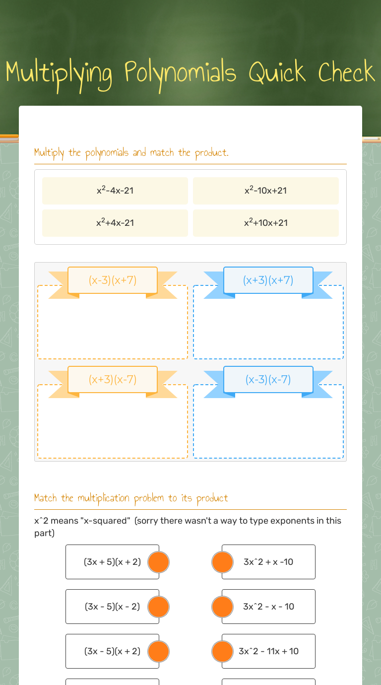 Multiplying Polynomials Quick Check | Interactive Worksheet by Nichole ...