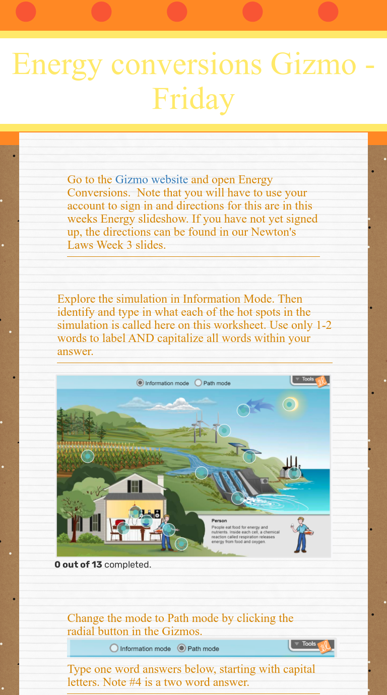 Gizmo Energy Conversions Answer Key - Student Exploration Potential ...