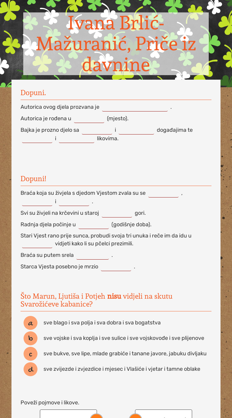 Ivana Brlić-Mažuranić, Priče iz davnine worksheet preview image