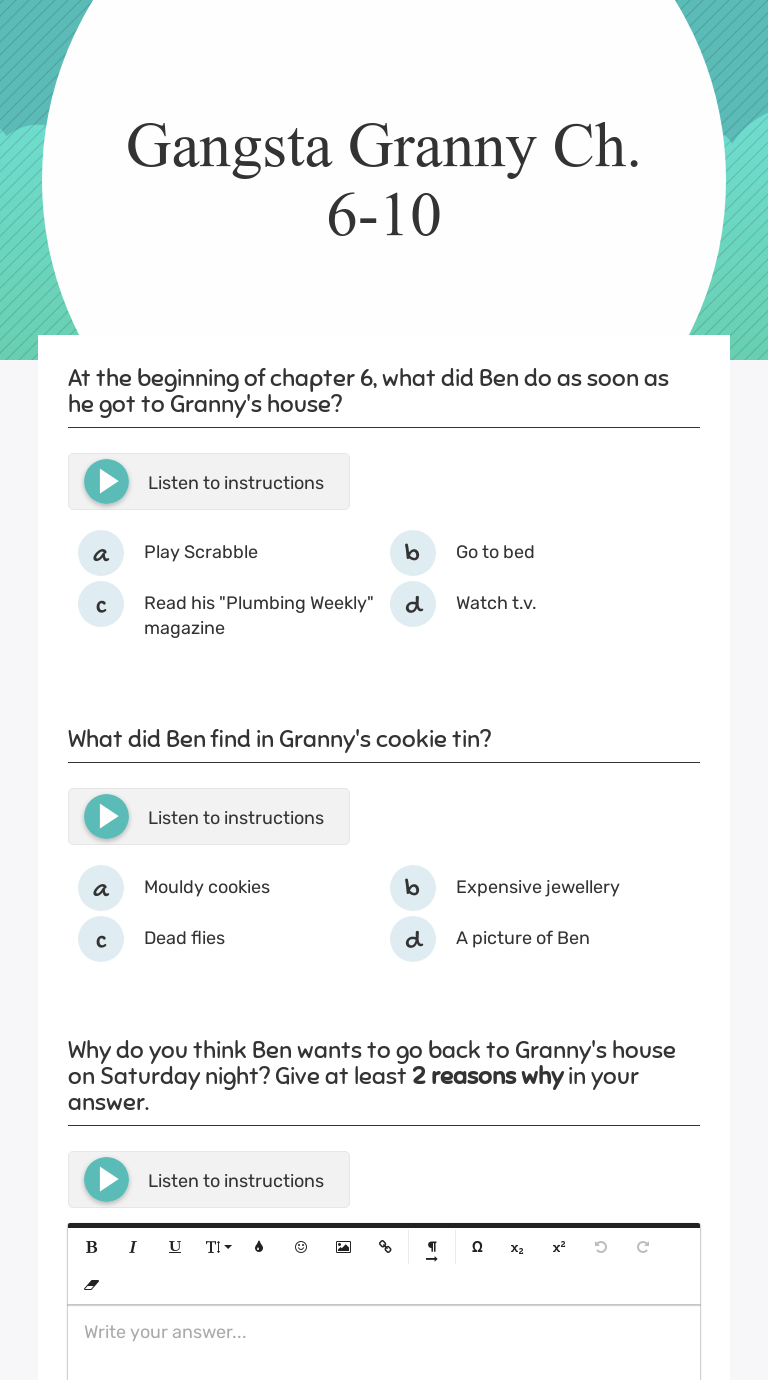 Gangsta Granny Ch 6 10 Interactive Worksheet By Lindsay Wild Wizer Me