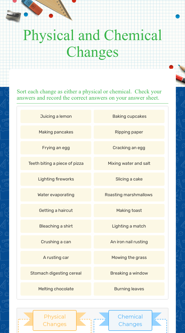 Physical and Chemical Changes Interactive Worksheet by Carmen Harper