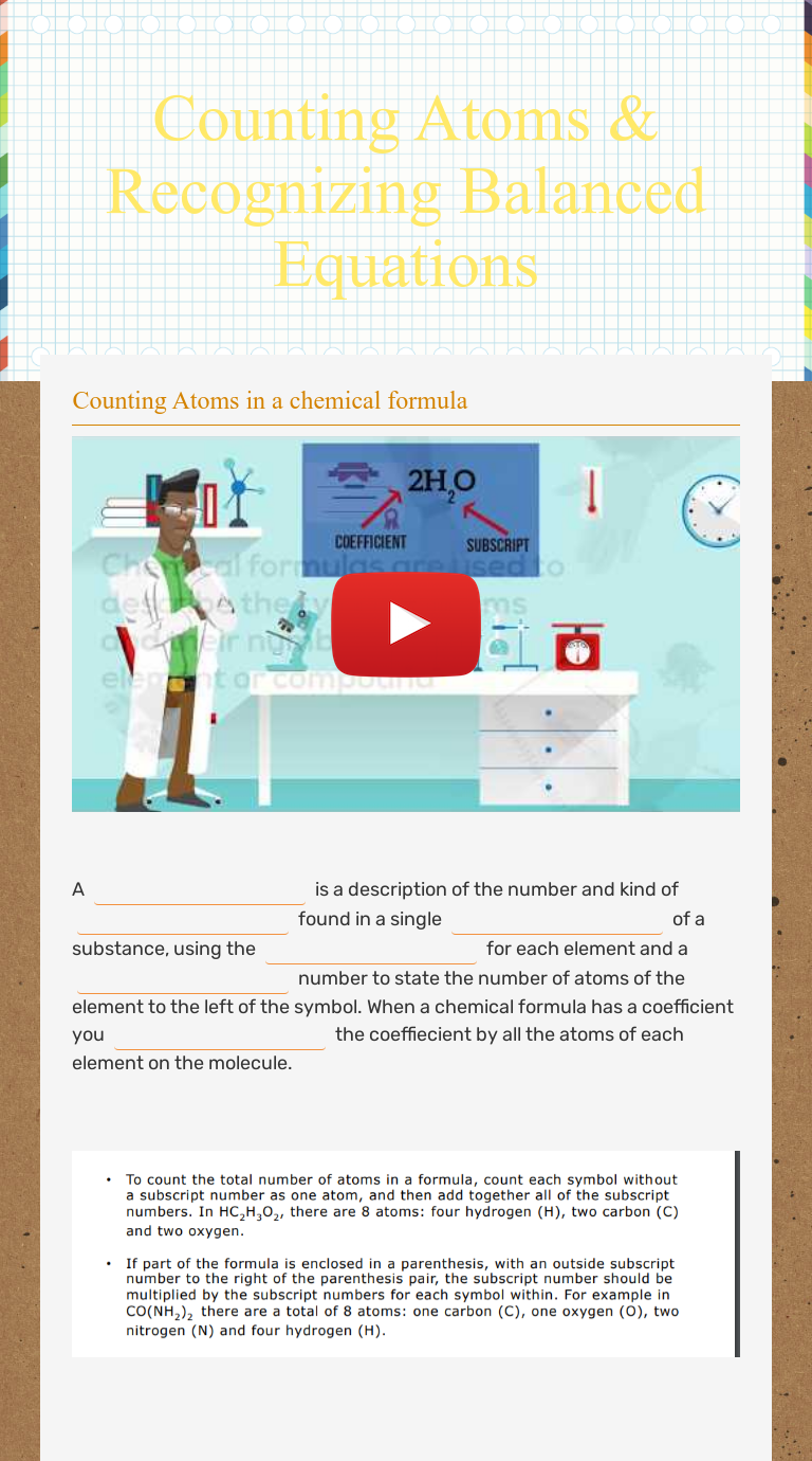 Counting Atoms & Recognizing Balanced Equations  Interactive Pertaining To Counting Atoms Worksheet Answer Key