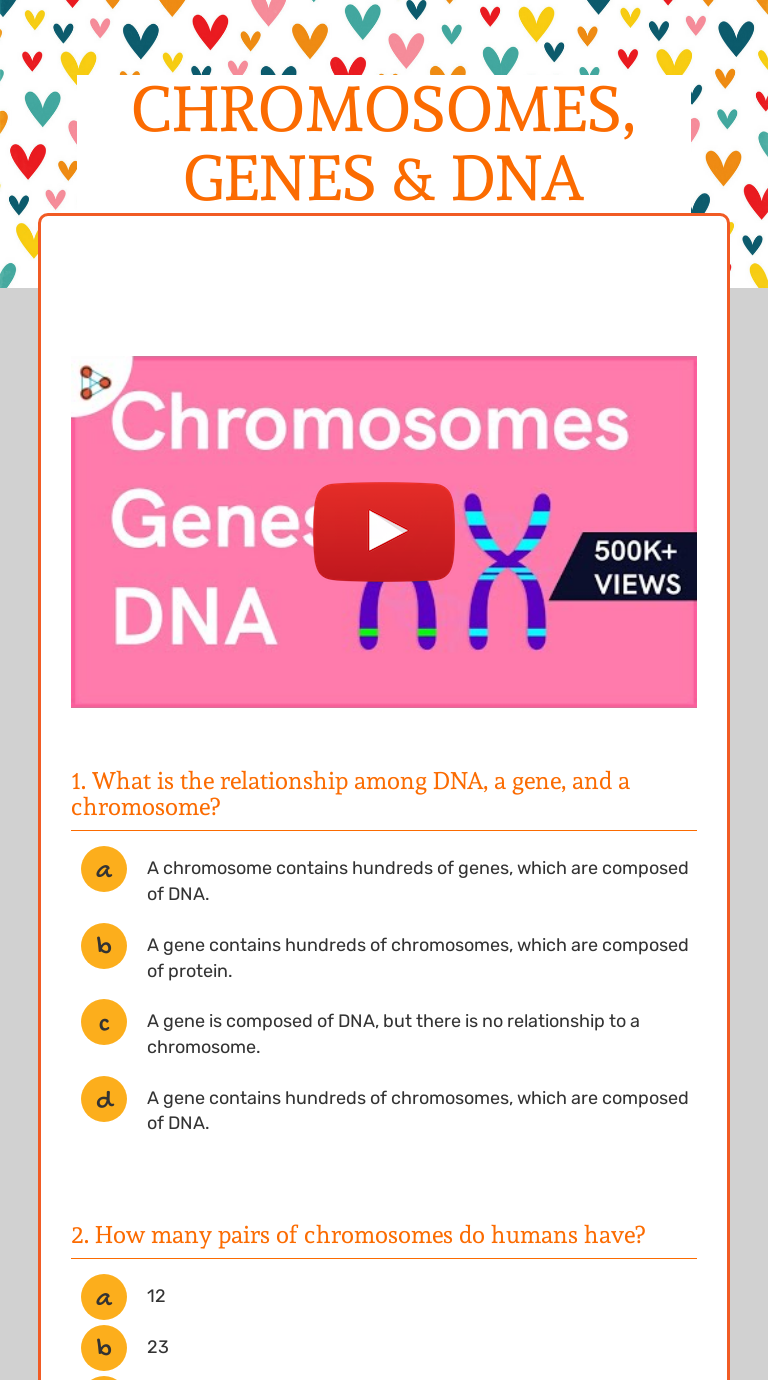 CHROMOSOMES, GENES & DNA Grade 9 worksheet preview