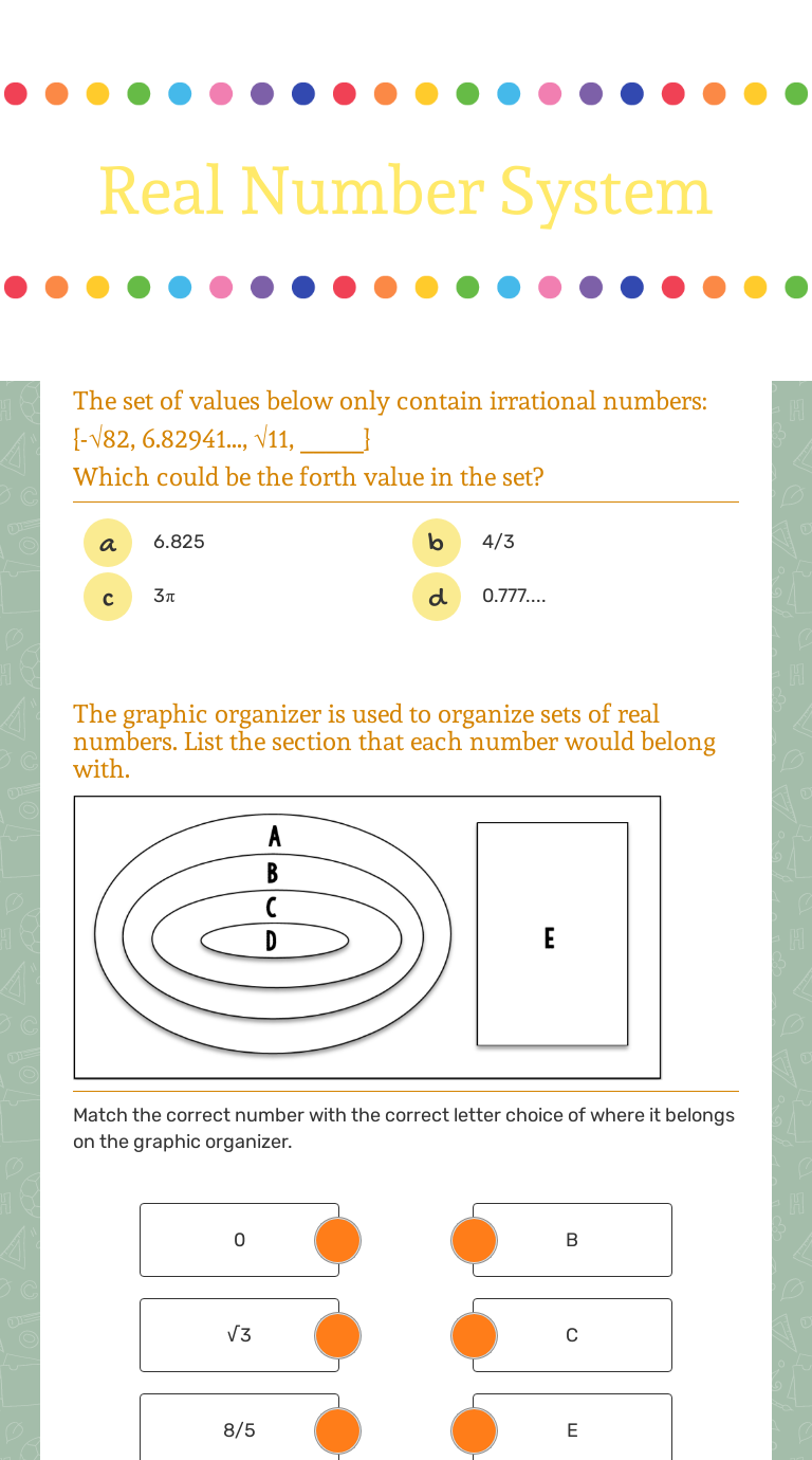 Real Number System Worksheet With Answers Pdf