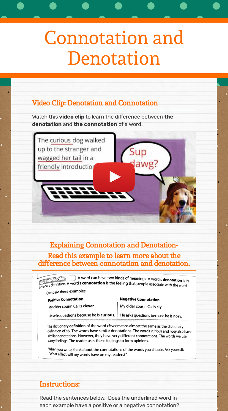 Connotation and Denotation  Interactive Worksheet by Tiffany Within Denotation And Connotation Worksheet