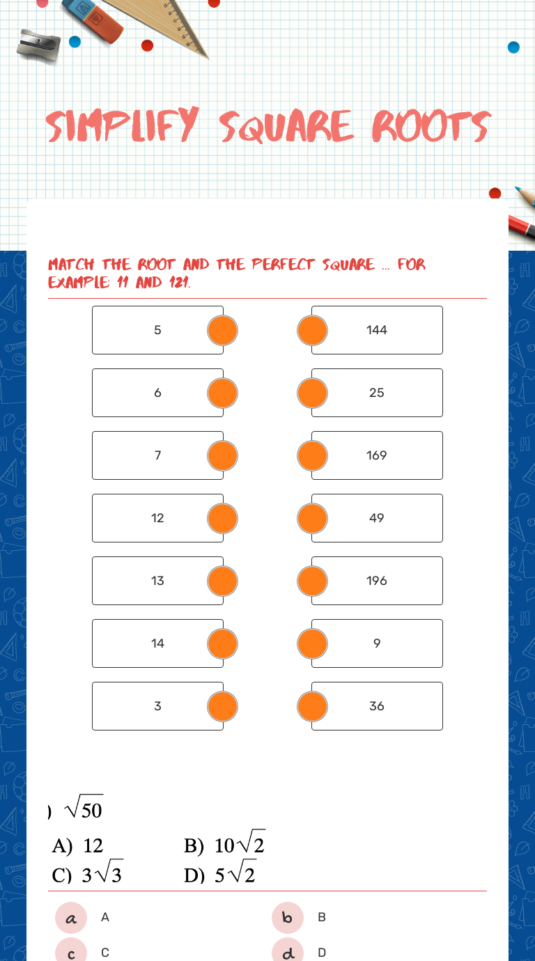 Simplify Square Roots  Interactive Worksheet by Jessica Cooper Pertaining To Simplify Square Root Worksheet